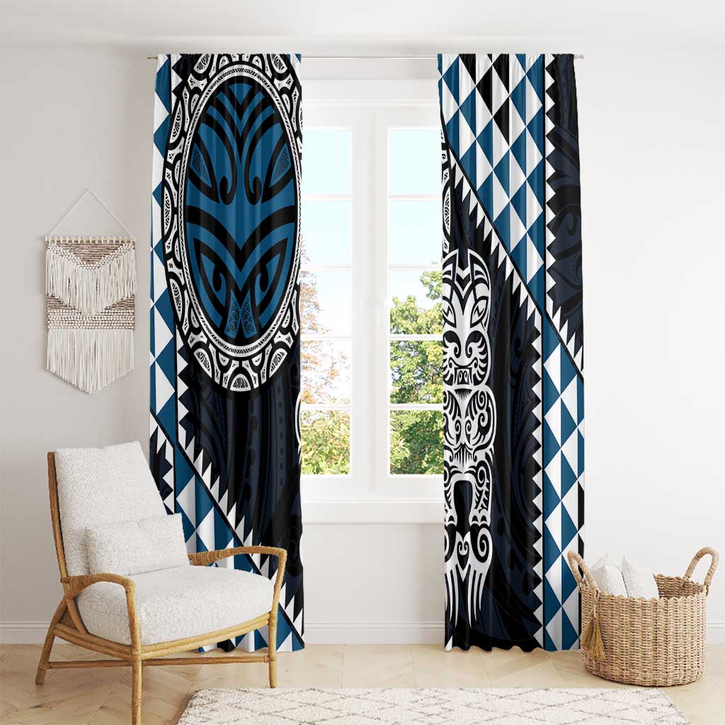 Blue Aotearoa Niho Taniwha Window Curtain Maori Mythology Tooth - Taniko Motifs LT14 - Polynesian Pride