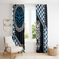 Blue Aotearoa Niho Taniwha Window Curtain Maori Mythology Tooth - Taniko Motifs LT14 - Polynesian Pride