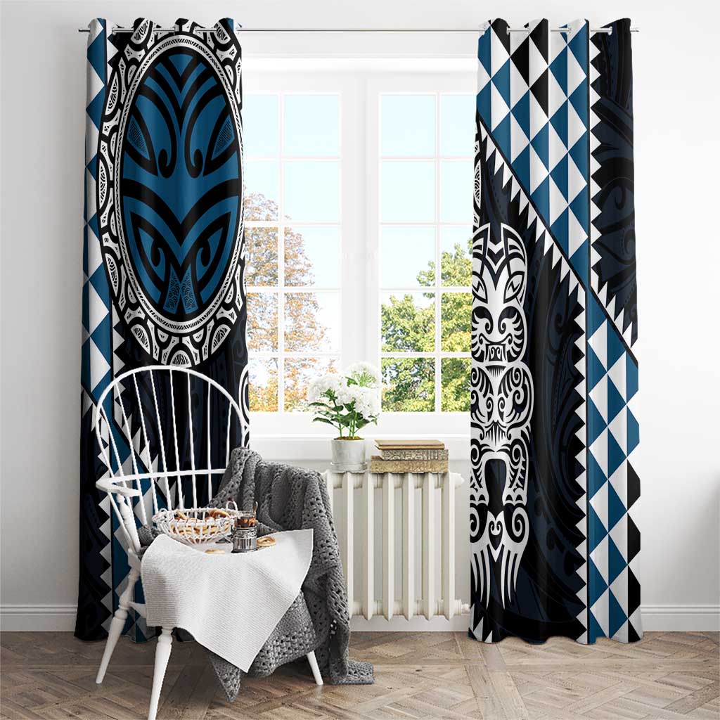 Blue Aotearoa Niho Taniwha Window Curtain Maori Mythology Tooth - Taniko Motifs LT14 - Polynesian Pride