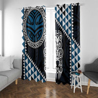 Blue Aotearoa Niho Taniwha Window Curtain Maori Mythology Tooth - Taniko Motifs LT14 With Grommets Blue - Polynesian Pride