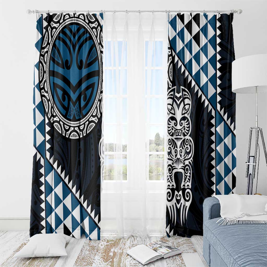 Blue Aotearoa Niho Taniwha Window Curtain Maori Mythology Tooth - Taniko Motifs LT14 - Polynesian Pride
