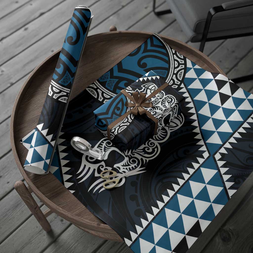 Blue Aotearoa Niho Taniwha Wrapping Paper Maori Mythology Tooth - Taniko Motifs - Polynesian Pride