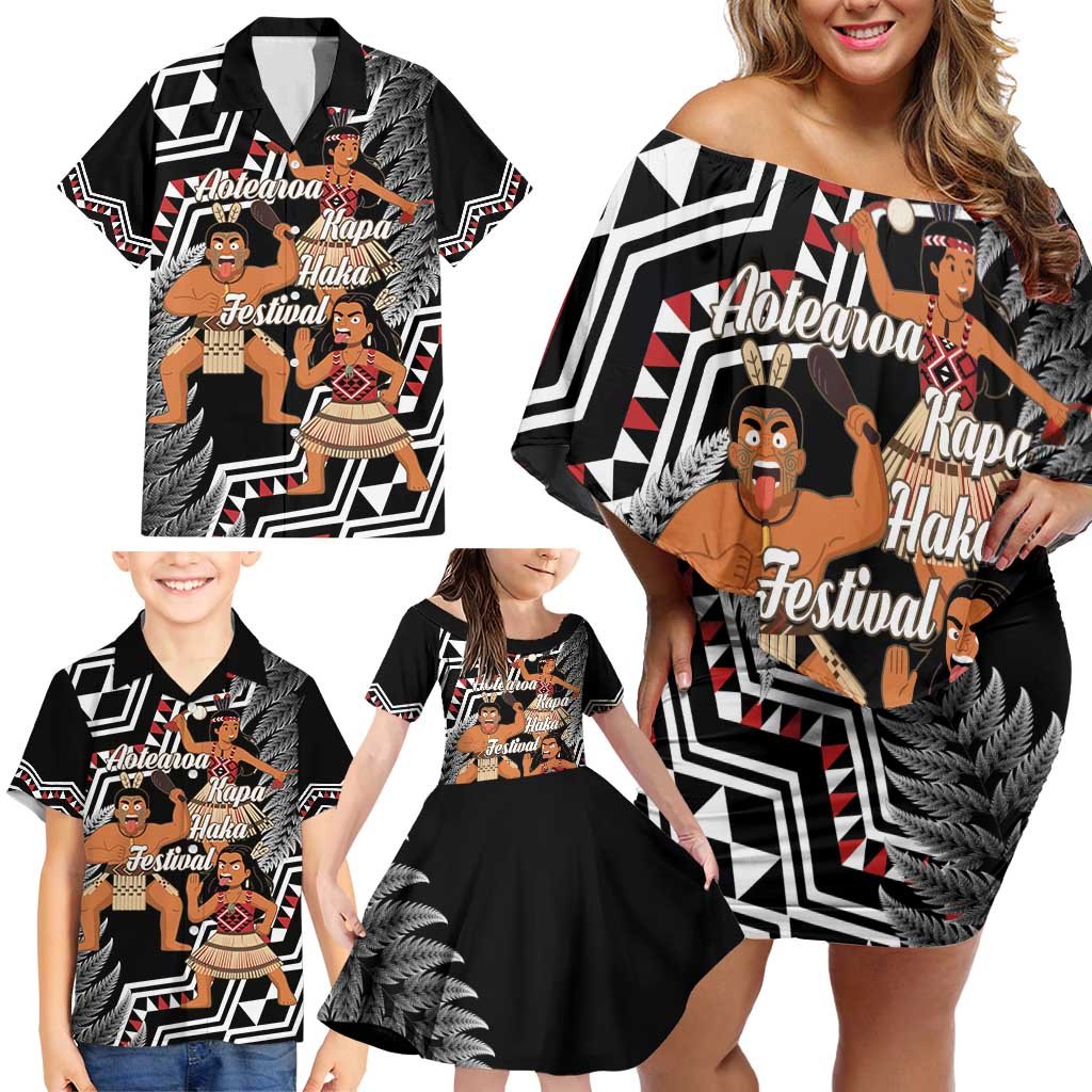 Aotearoa Kapa Haka Family Matching Off Shoulder Short Dress and Hawaiian Shirt 2025 Festival - Traditional Maori Dance