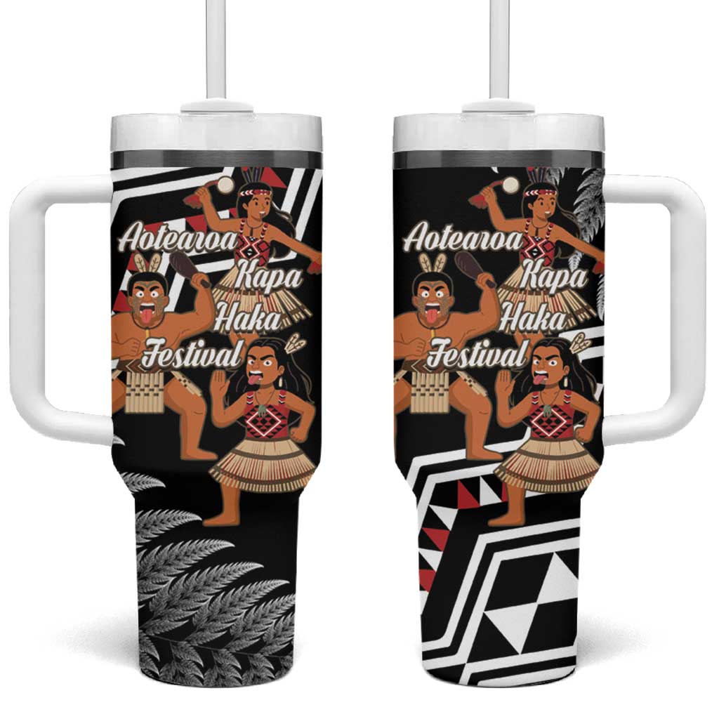 Aotearoa Kapa Haka Tumbler With Handle 2025 Festival - Traditional Maori Dance LT14 One Size: 40 oz Black - Polynesian Pride