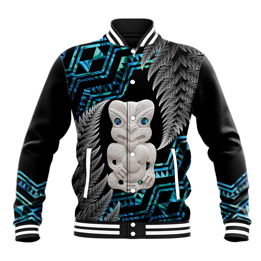 Aotearoa Taniko Paua Shell With Hei Tiki Baseball Jacket LT14 Unisex Black - Polynesian Pride