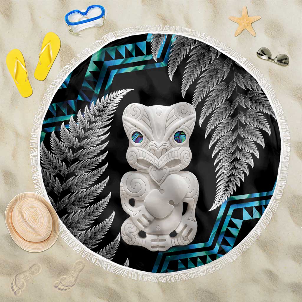 Aotearoa Taniko Paua Shell With Hei Tiki Beach Blanket LT14 One Size 150cm Black - Polynesian Pride