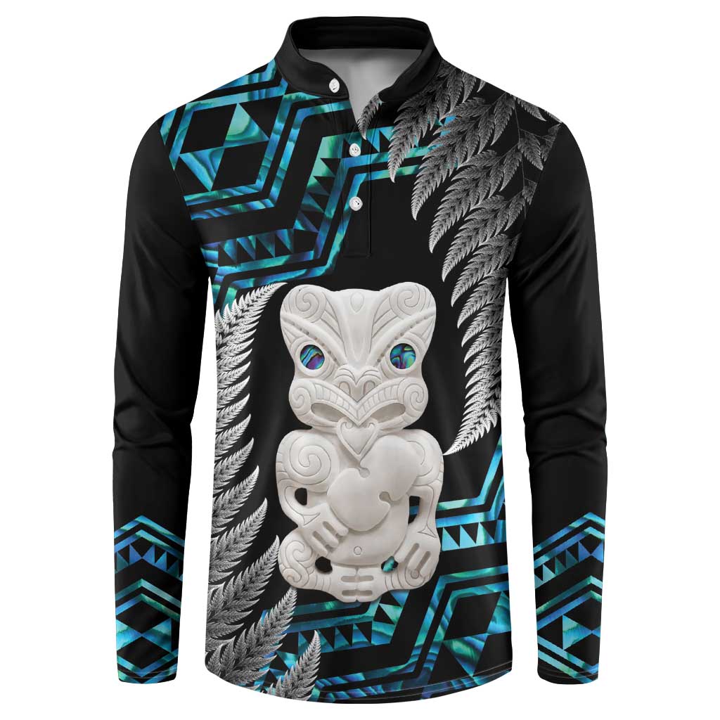Aotearoa Taniko Paua Shell With Hei Tiki Button Sweatshirt LT14 Black - Polynesian Pride