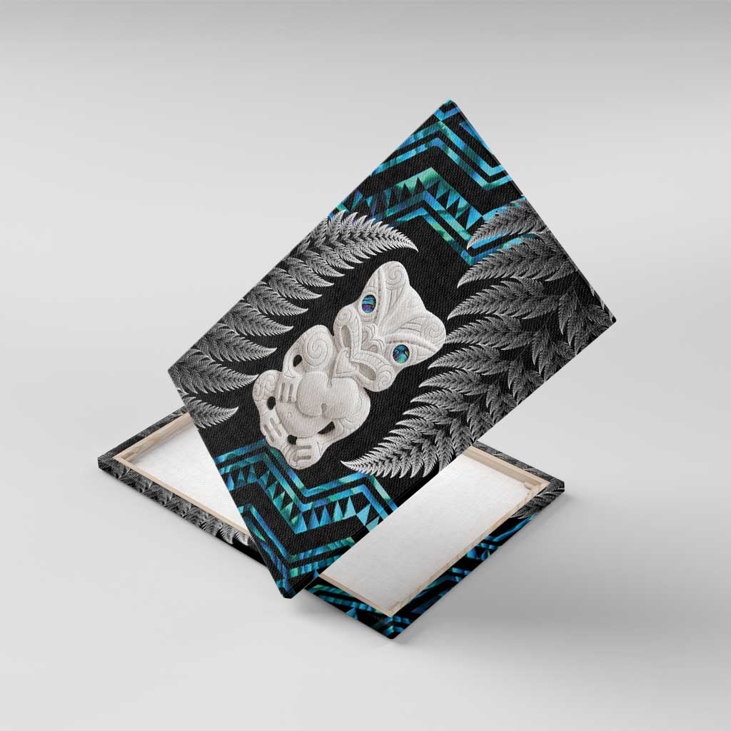 Aotearoa Taniko Paua Shell With Hei Tiki Canvas Wall Art LT14 With Frame Black - Polynesian Pride