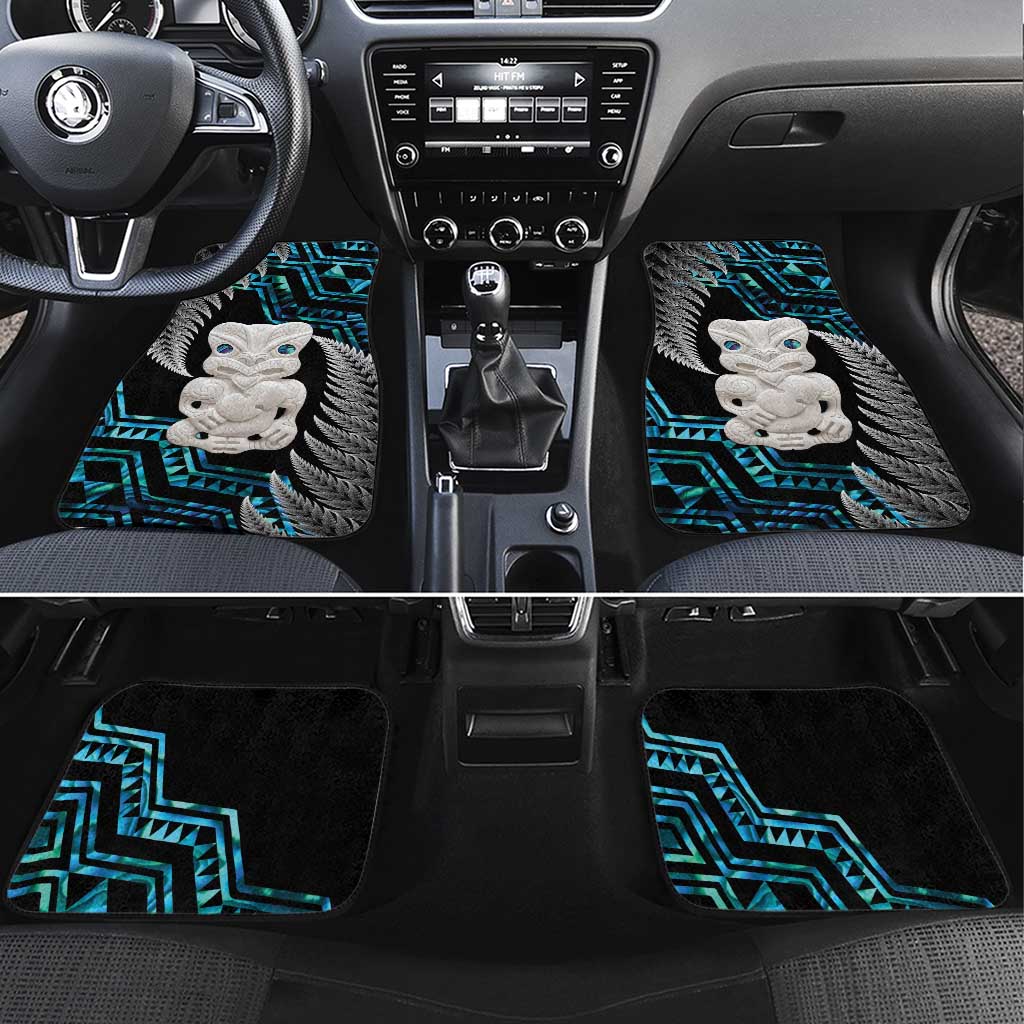 Aotearoa Taniko Paua Shell With Hei Tiki Car Mats LT14 Set 4pcs Black - Polynesian Pride