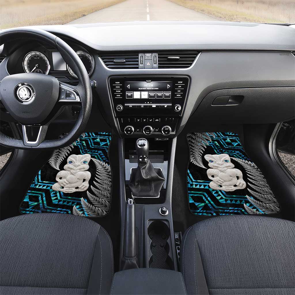 Aotearoa Taniko Paua Shell With Hei Tiki Car Mats LT14 Set 2pcs - Front Black - Polynesian Pride