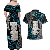 Aotearoa Taniko Paua Shell With Hei Tiki Couples Matching Off Shoulder Maxi Dress and Hawaiian Shirt LT14 - Polynesian Pride