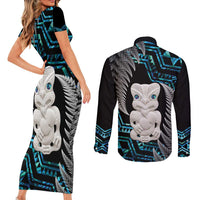 Aotearoa Taniko Paua Shell With Hei Tiki Couples Matching Short Sleeve Bodycon Dress and Long Sleeve Button Shirt LT14 - Polynesian Pride