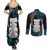 Aotearoa Taniko Paua Shell With Hei Tiki Couples Matching Summer Maxi Dress and Long Sleeve Button Shirt LT14 - Polynesian Pride