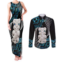 Aotearoa Taniko Paua Shell With Hei Tiki Couples Matching Tank Maxi Dress and Long Sleeve Button Shirt LT14 Black - Polynesian Pride