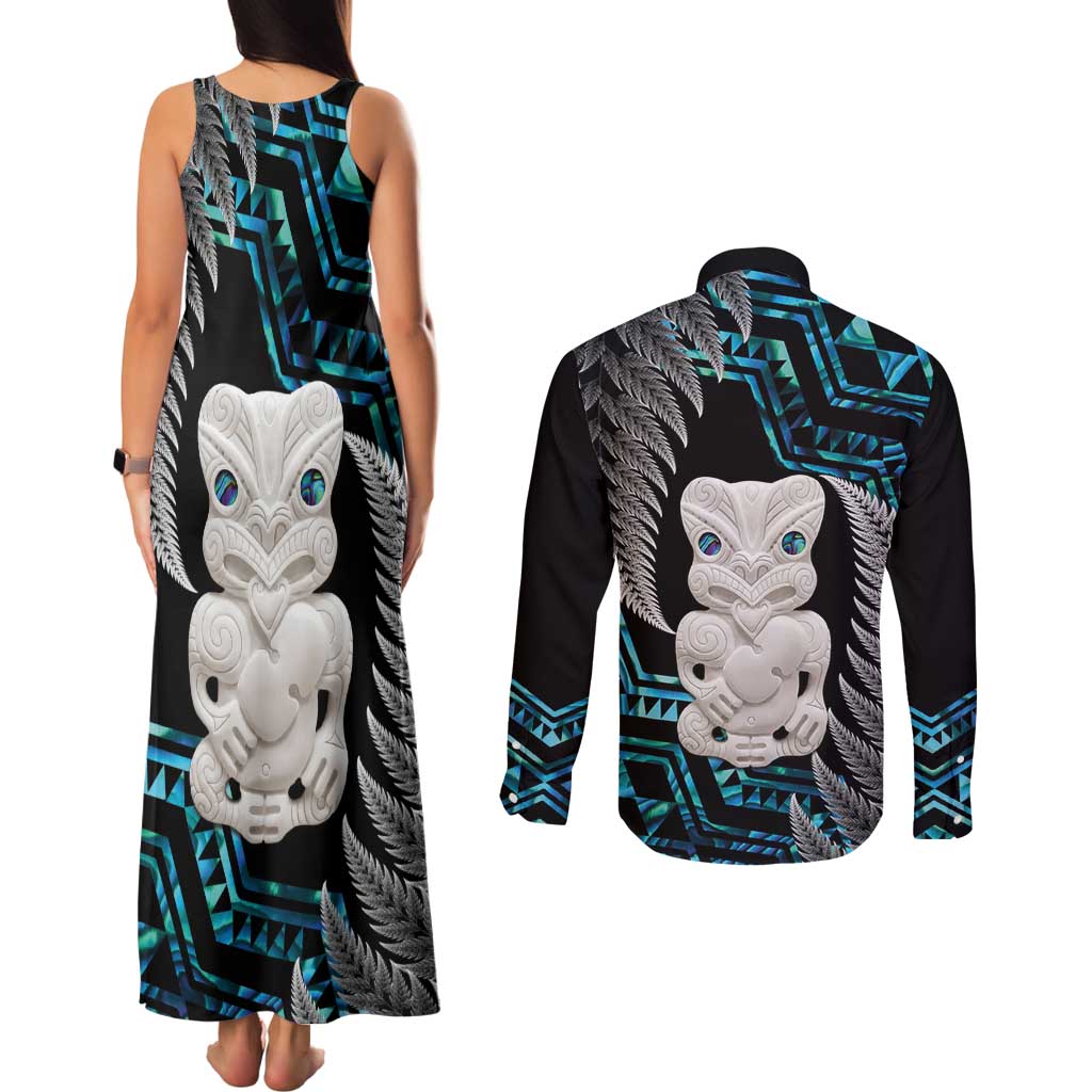Aotearoa Taniko Paua Shell With Hei Tiki Couples Matching Tank Maxi Dress and Long Sleeve Button Shirt LT14 - Polynesian Pride
