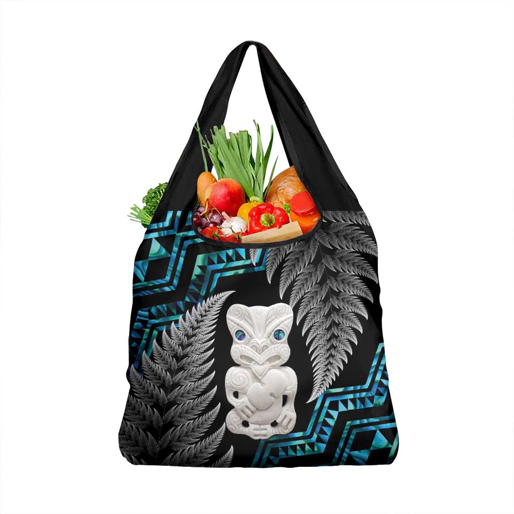 Aotearoa Taniko Paua Shell With Hei Tiki Grocery Bag LT14 1-pack One Size Black - Polynesian Pride