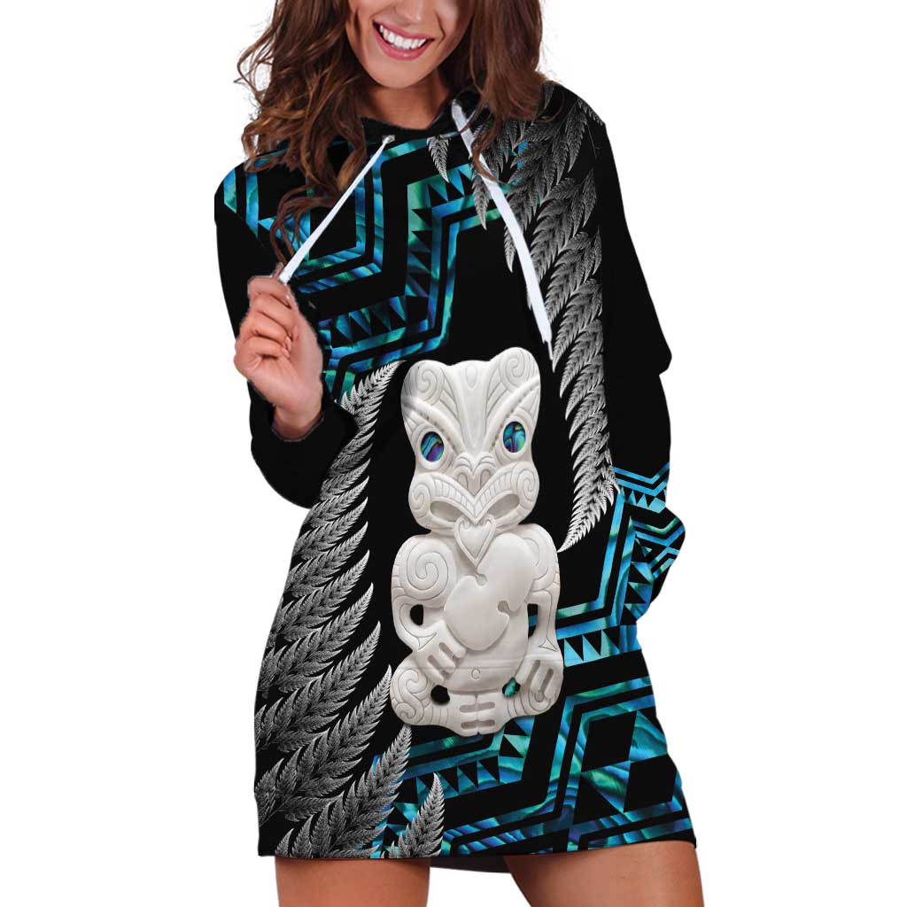 Aotearoa Taniko Paua Shell With Hei Tiki Hoodie Dress LT14 Black - Polynesian Pride