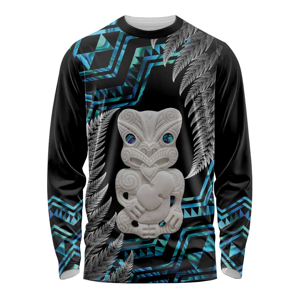 Aotearoa Taniko Paua Shell With Hei Tiki Long Sleeve Shirt LT14 Unisex Black - Polynesian Pride
