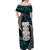 Aotearoa Taniko Paua Shell With Hei Tiki Off Shoulder Maxi Dress LT14 - Polynesian Pride