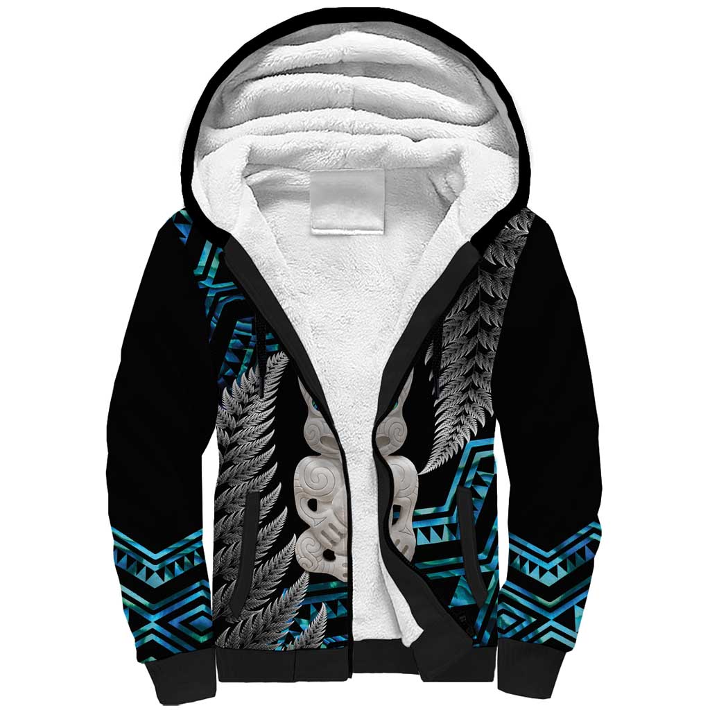 Aotearoa Taniko Paua Shell With Hei Tiki Sherpa Hoodie LT14 Unisex Black - Polynesian Pride