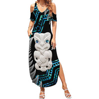 Aotearoa Taniko Paua Shell With Hei Tiki Summer Maxi Dress LT14 Women Black - Polynesian Pride