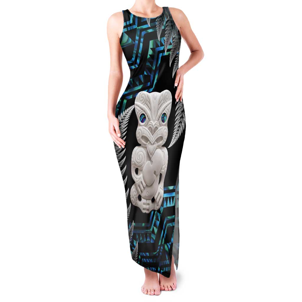 Aotearoa Taniko Paua Shell With Hei Tiki Tank Maxi Dress LT14 Women Black - Polynesian Pride