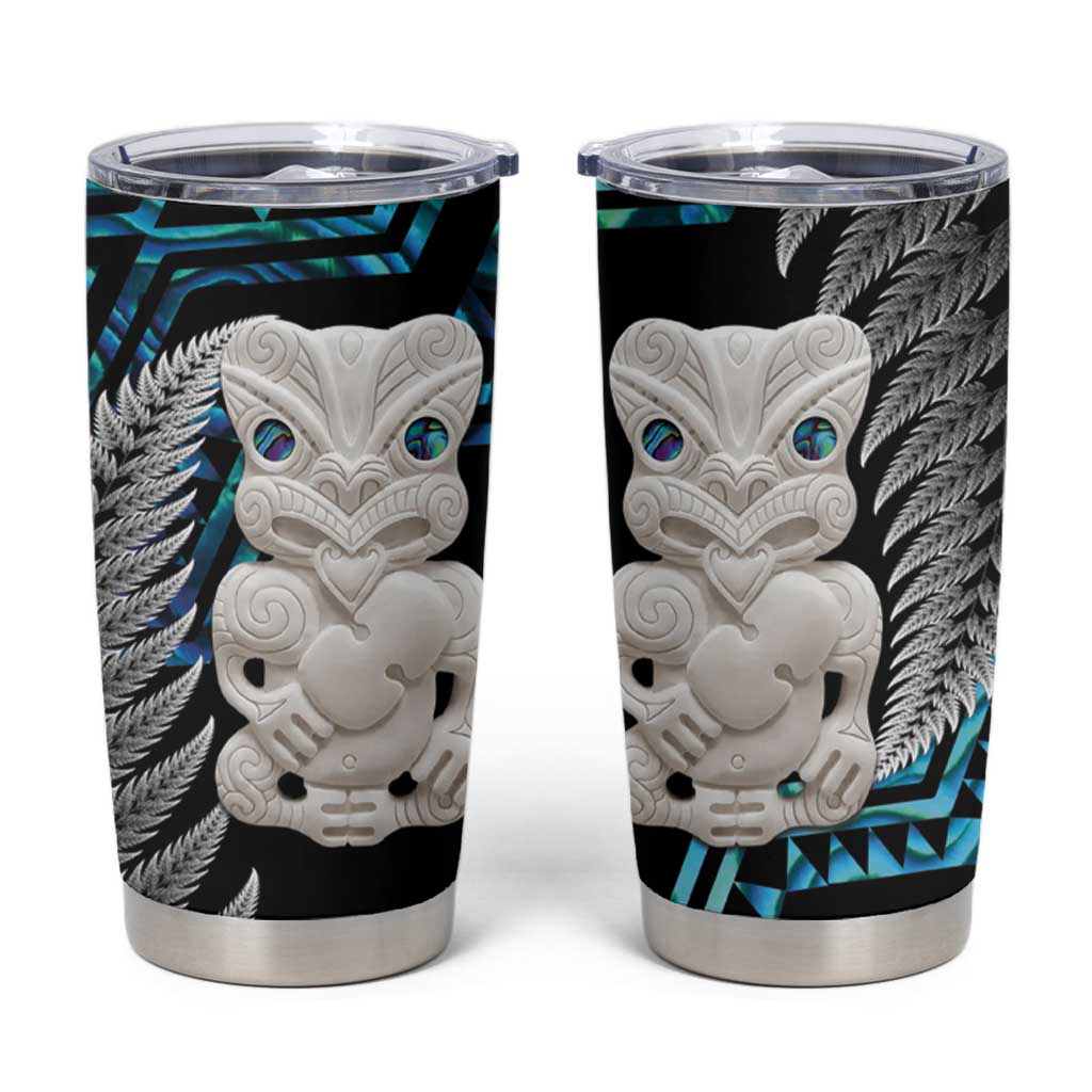 Aotearoa Taniko Paua Shell With Hei Tiki Tumbler Cup LT14 Black - Polynesian Pride