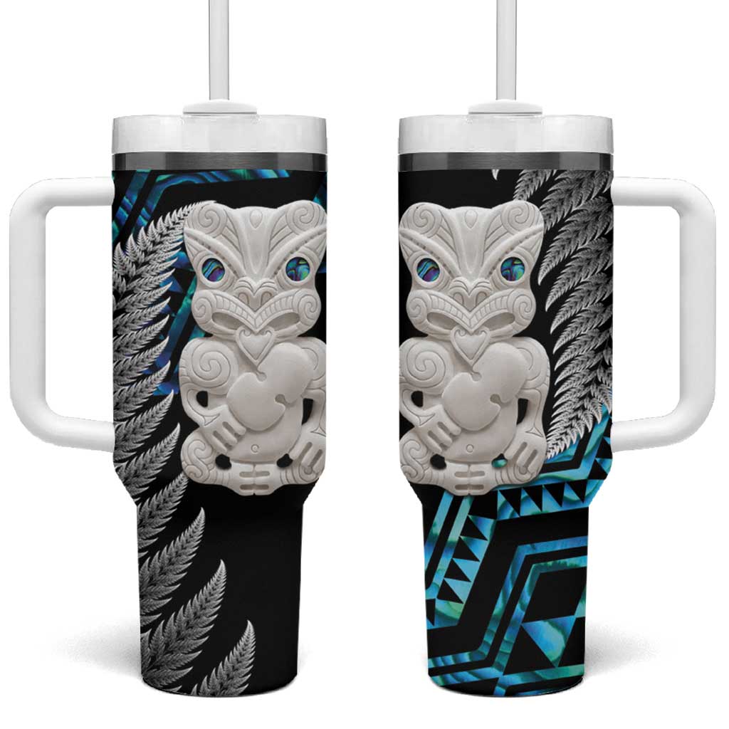 Aotearoa Taniko Paua Shell With Hei Tiki Tumbler With Handle LT14 One Size: 40 oz Black - Polynesian Pride