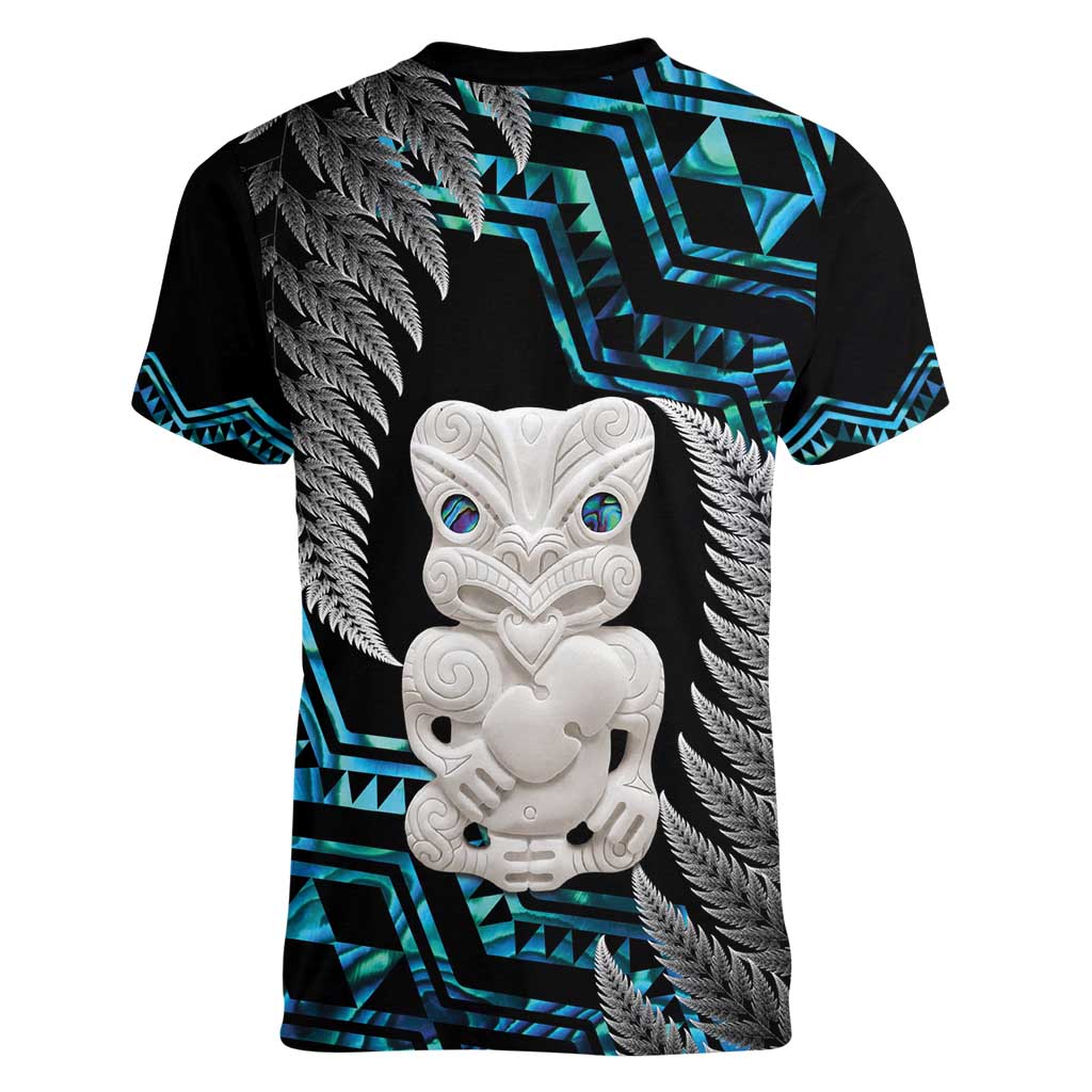 Aotearoa Taniko Paua Shell With Hei Tiki Women V-Neck T-Shirt LT14 - Polynesian Pride