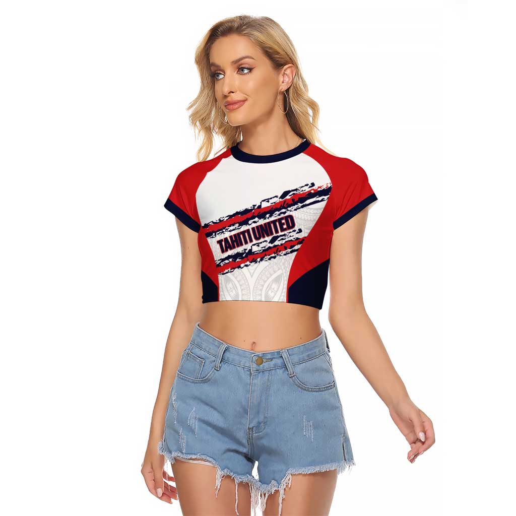 AS Venus Tahiti Football Custom Raglan Cropped T Shirt Go Champions Polynesian Pattern LT14 Female White - Polynesian Pride