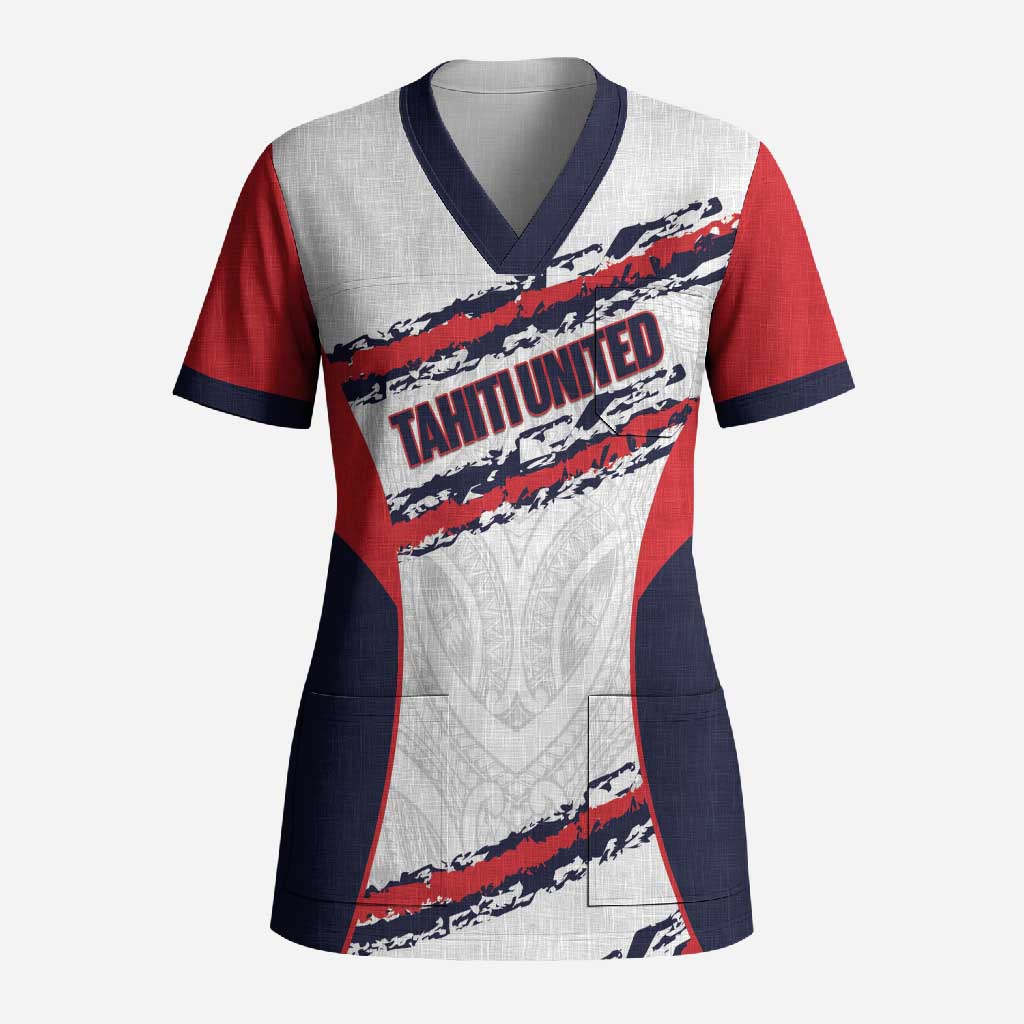AS Venus Tahiti Football Custom Scrub Top Go Champions Polynesian Pattern LT14 Adult White - Polynesian Pride