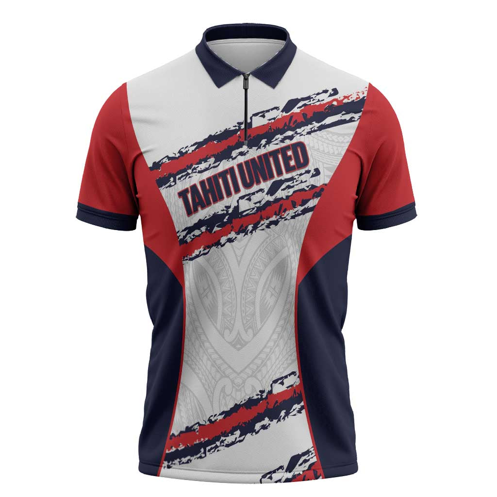 AS Venus Tahiti Football Custom Zipper Polo Shirt Go Champions Polynesian Pattern LT14 White - Polynesian Pride