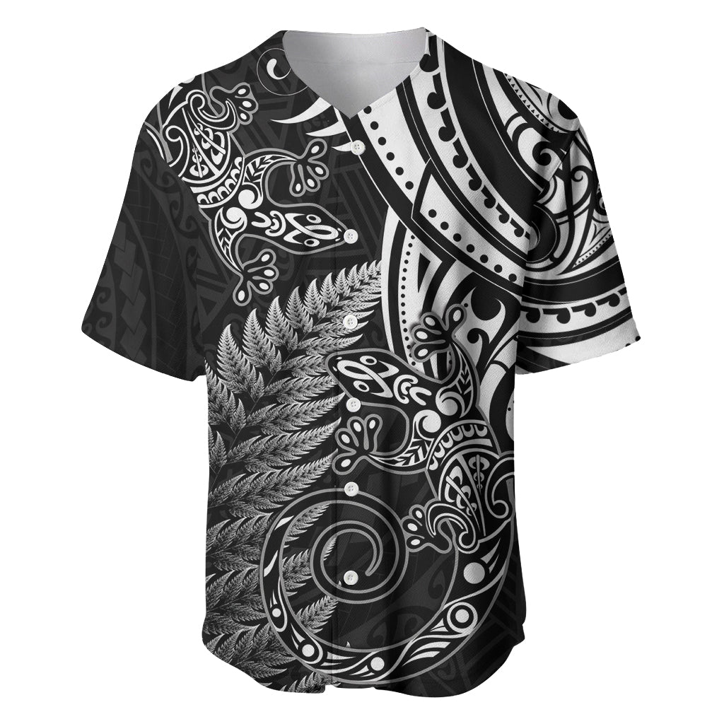 New Zealand Lizard Baseball Jersey Silver Fern Aotearoa Maori LT14 Black - Polynesian Pride