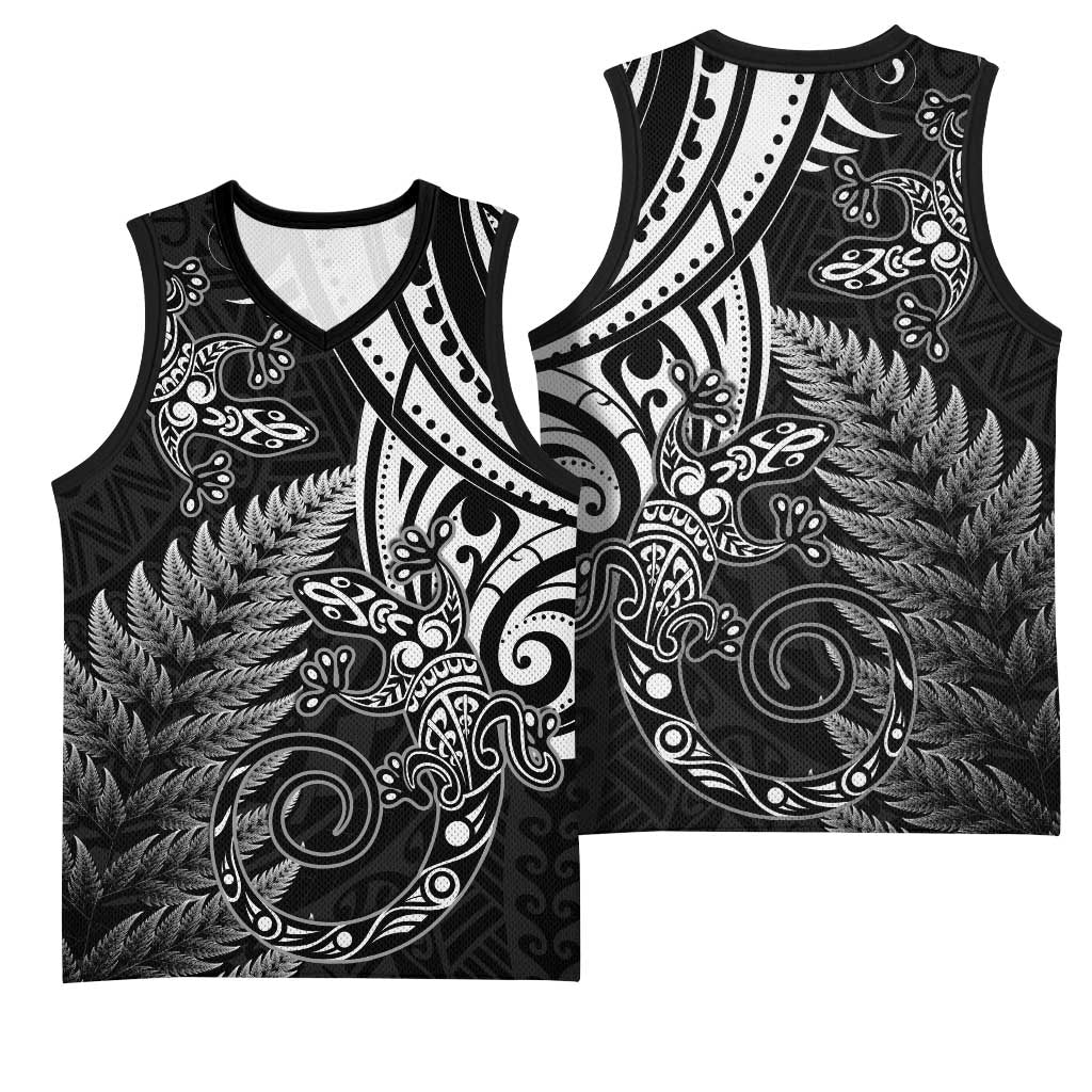 New Zealand Lizard Basketball Jersey Silver Fern Aotearoa Maori - Polynesian Pride