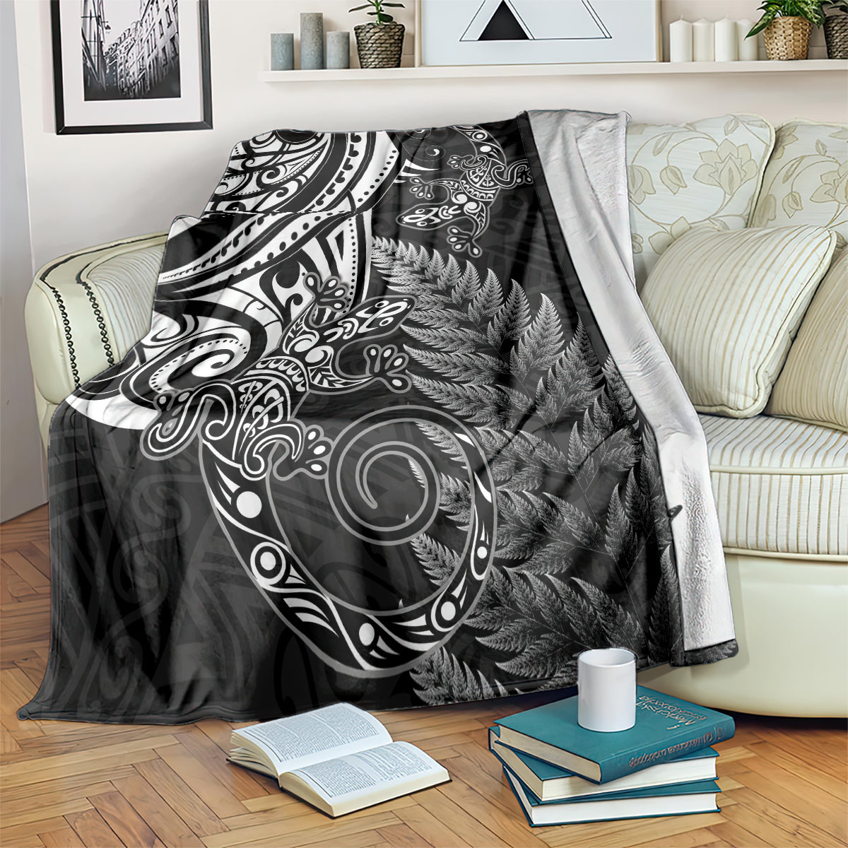 New Zealand Lizard Blanket Silver Fern Aotearoa Maori