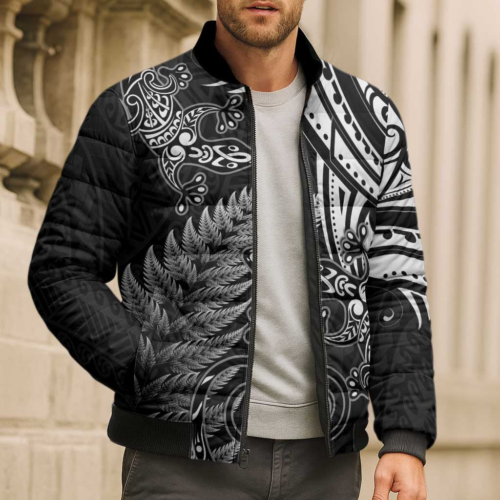 New Zealand Lizard Bomber Puffer Jacket Silver Fern Aotearoa Maori - Polynesian Pride