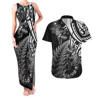 New Zealand Lizard Couples Matching Tank Maxi Dress and Hawaiian Shirt Silver Fern Aotearoa Maori LT14 Black - Polynesian Pride
