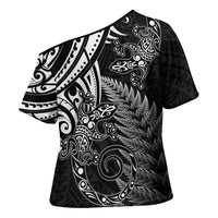 New Zealand Lizard Cross Shoulder Shirt Silver Fern Aotearoa Maori - Polynesian Pride