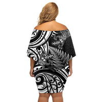 New Zealand Lizard Family Matching Off Shoulder Short Dress and Hawaiian Shirt Silver Fern Aotearoa Maori LT14 - Polynesian Pride