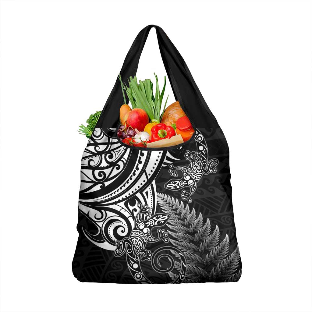 New Zealand Lizard Grocery Bag Silver Fern Aotearoa Maori LT14 1-pack One Size Black - Polynesian Pride