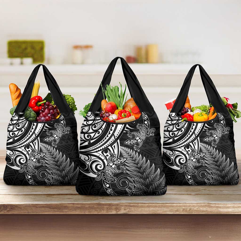New Zealand Lizard Grocery Bag Silver Fern Aotearoa Maori LT14 3-pack One Size Black - Polynesian Pride