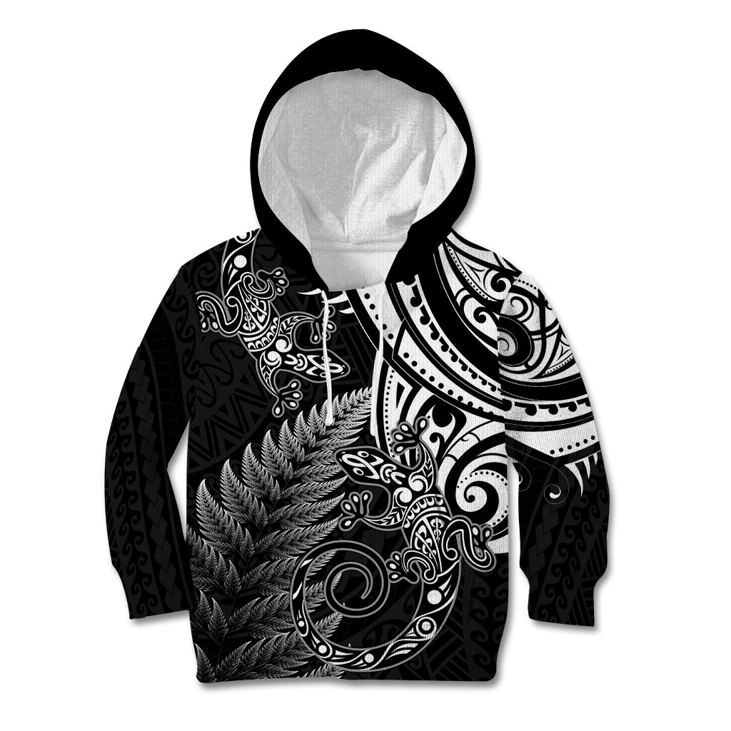 New Zealand Lizard Kid Hoodie Silver Fern Aotearoa Maori LT14 Hoodie Black - Polynesian Pride