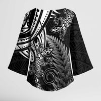 New Zealand Lizard Kimono Sleeve Blouse Silver Fern Aotearoa Maori - Polynesian Pride