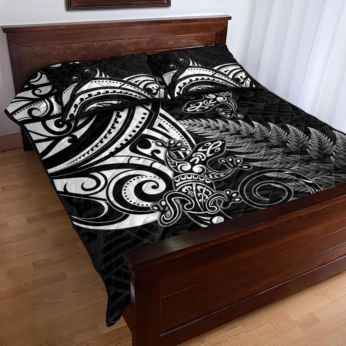New Zealand Lizard Quilt Bed Set Silver Fern Aotearoa Maori