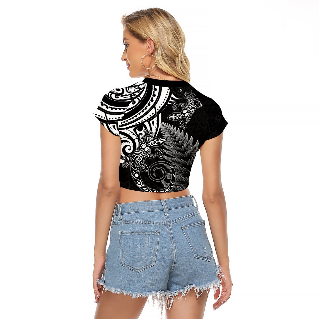 New Zealand Lizard Raglan Cropped T Shirt Silver Fern Aotearoa Maori LT14 - Polynesian Pride