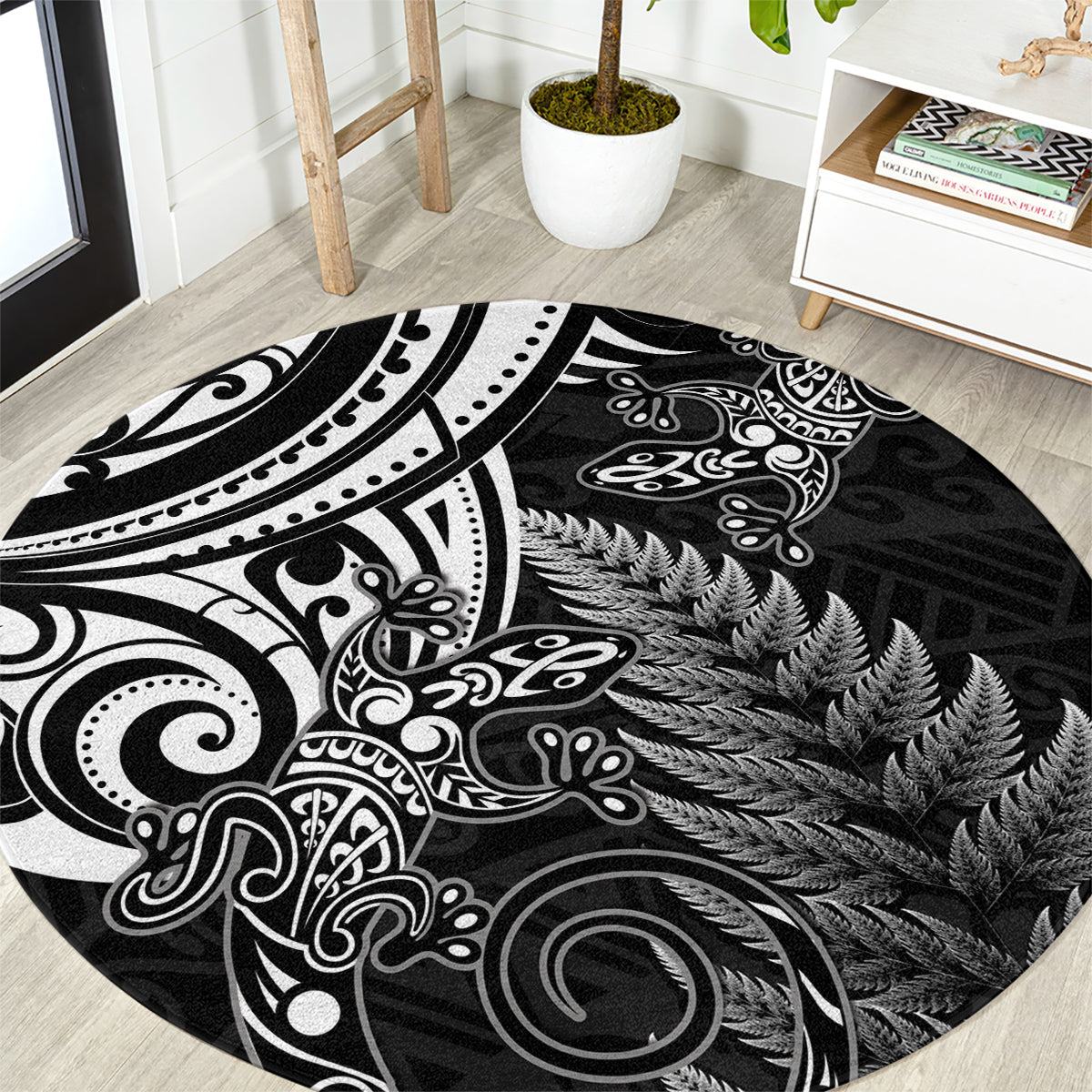 New Zealand Lizard Round Carpet Silver Fern Aotearoa Maori