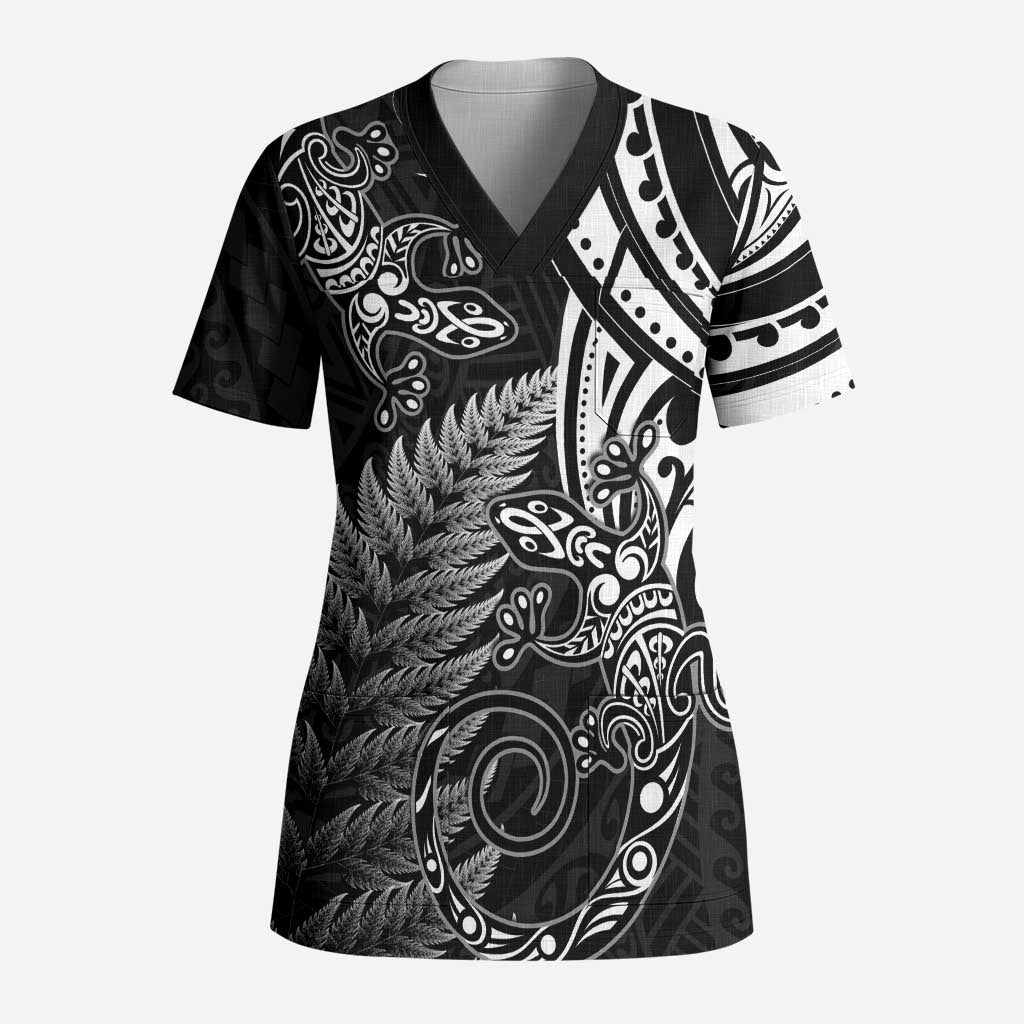 New Zealand Lizard Scrub Top Silver Fern Aotearoa Maori - Polynesian Pride
