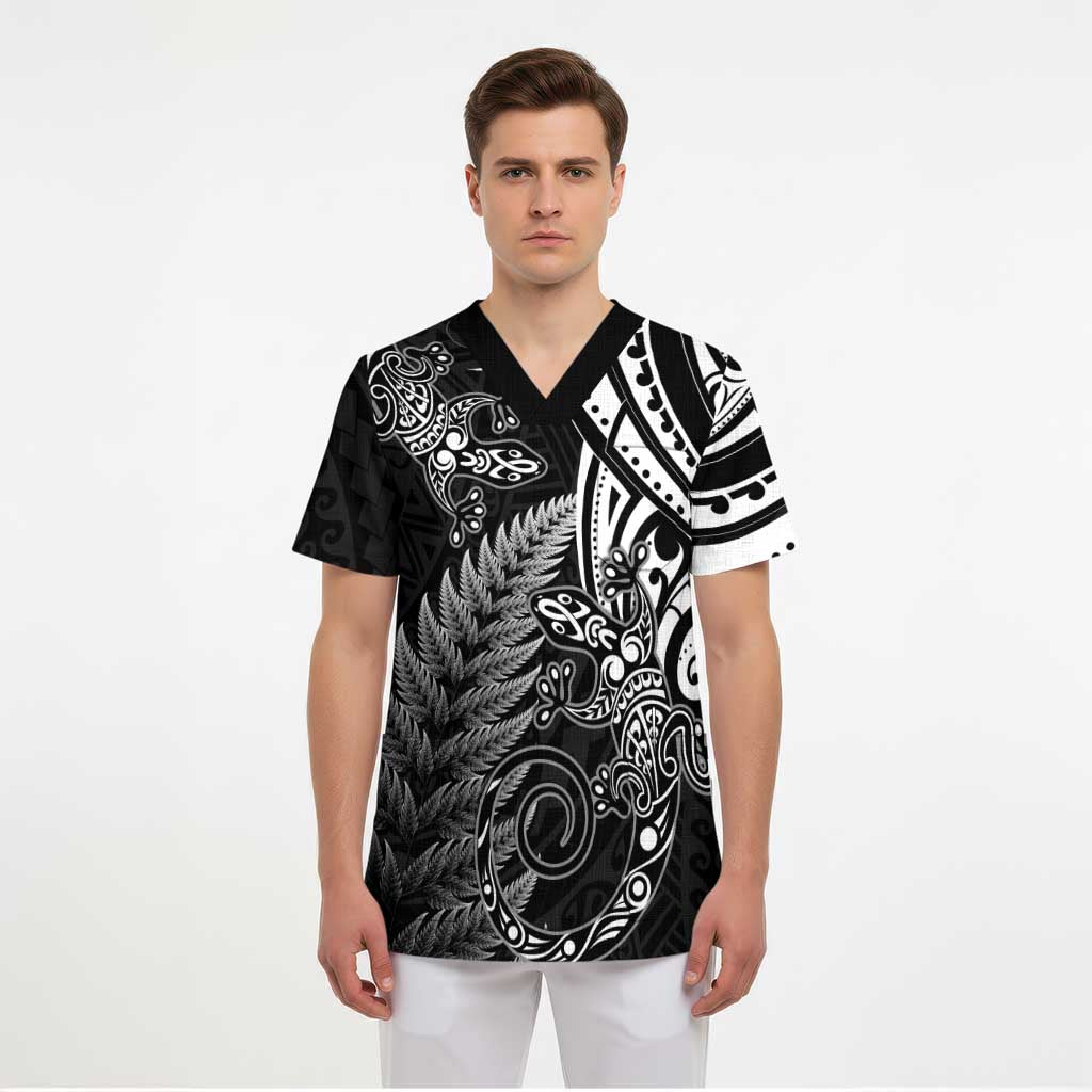 New Zealand Lizard Scrub Top Silver Fern Aotearoa Maori - Polynesian Pride