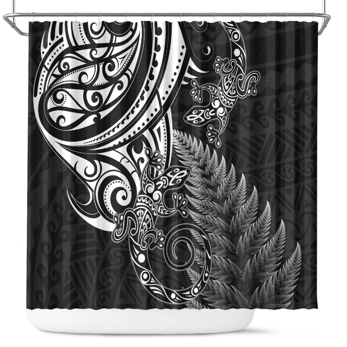 New Zealand Lizard Shower Curtain Silver Fern Aotearoa Maori