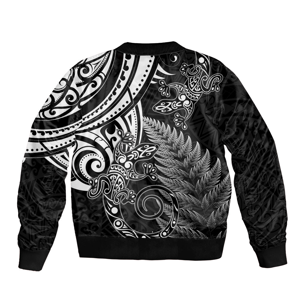 New Zealand Lizard Sleeve Zip Bomber Jacket Silver Fern Aotearoa Maori LT14 - Polynesian Pride